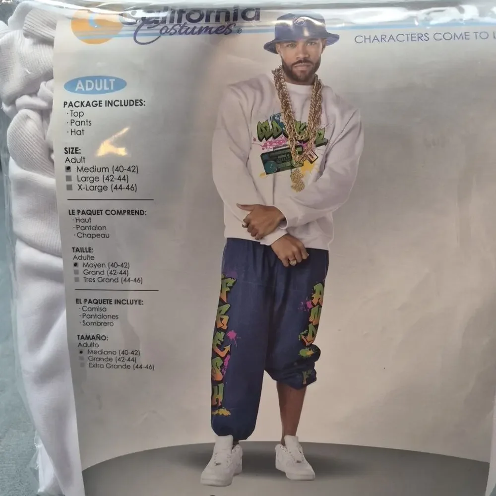 90s Hip Hop Mens Costume Cosplay California Costumes Size Medium 40-42